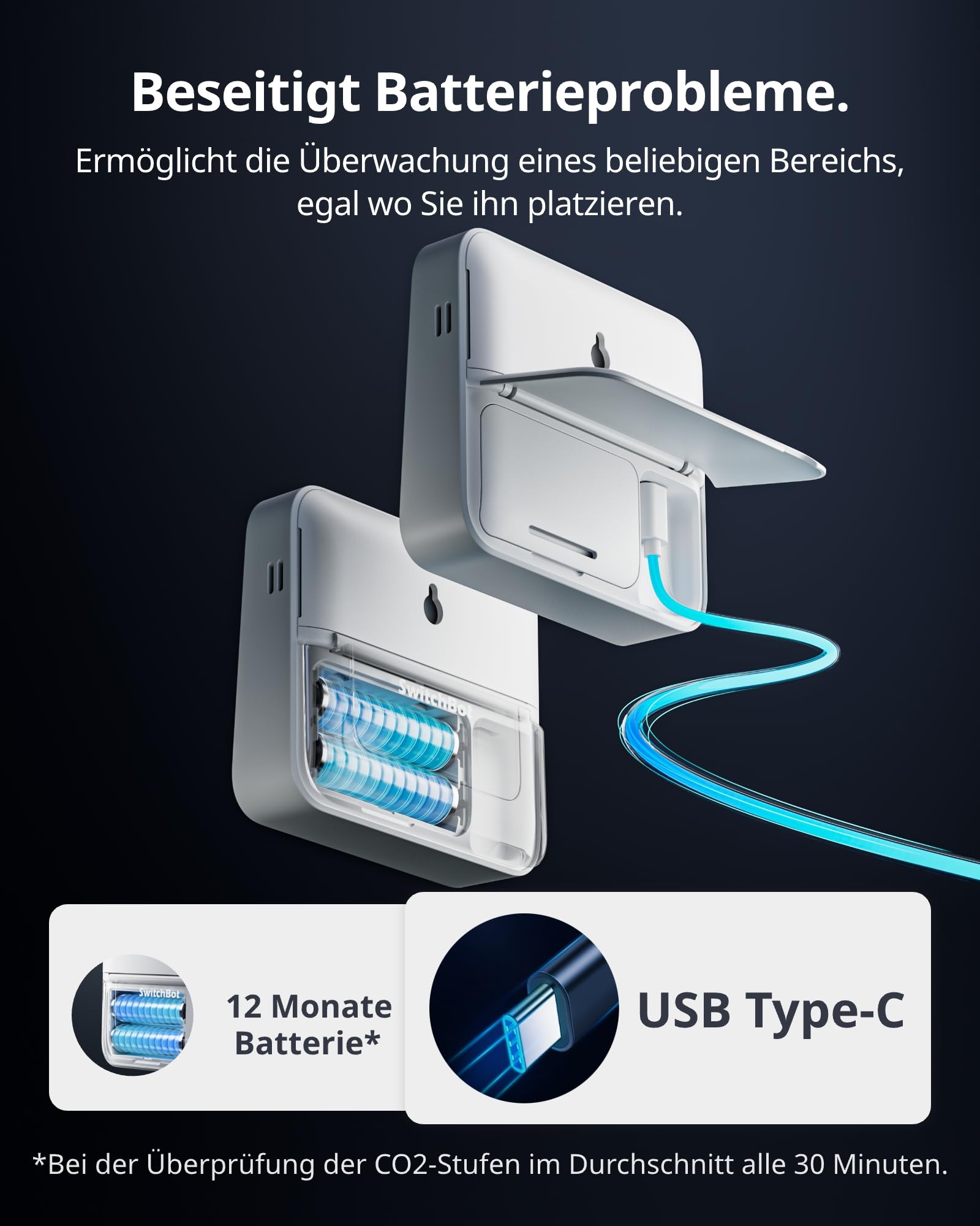 SwitchBot CO2-Melder, CO2 Messgerät mit Thermometer Hygrometer Innen, Luftqualität Messgerät mit CO2-Alarm, Bluetooth CO2 Sensor mit APP, 2 Jahre Datenspeicher, Hub erforderlich 6