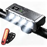 Rechargeable Bike Light Set for Night Riding | USB Type-C Front Headlight and Taillight with Digital Battery Display, Multiple Modes and IP65 Water Resistance