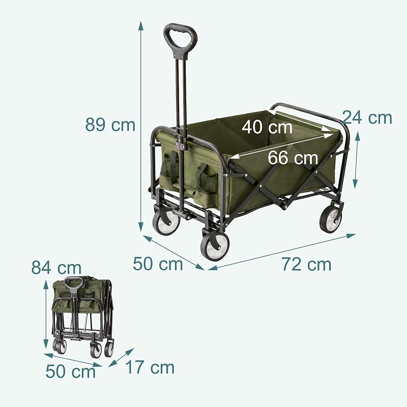 , Carrinho Dobrável, 100 kg, Cabo Telescópico, Tecido Oxford, para Compras, Campismo e Praia, Verde