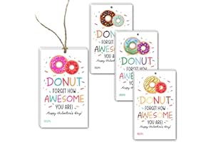 YTHUIL 40 PCS Valentine's Day Paper Gift Tags with String, Doughnut Theme DIY Present Wrap Hang Label, Kids Hang Name Label, Valentine's Day Anniversary Party Wrapping, 4 Style - LH156