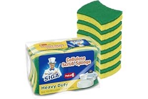 MR.SIGA Heavy Duty Cellulose Scrub Sponge, Dual-Sided Dishwashing Sponge for Kitchen, 12 Pack