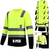 WPLM 5 Pack Hi Vis Long Sleeve Safety Shirts Reflective DryBlend Shirts for Railway Colleague Moisture Wicking Multipack