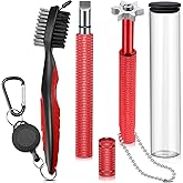 Skylety 3 Pieces Golf Club Groove Sharpener Retractable Brush and 6-Head Groove Sharpener Re-Grooving Tool and Cleaner for All Golf Irons Pitching, Sand, Lob, Approach Wedges, Utility Clubs (Red)