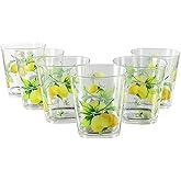 Calypso Basics Fresh Lemons by Reston Lloyd, 14oz Acrylic Rock Drinkware, Set of 6, white, lemon, green