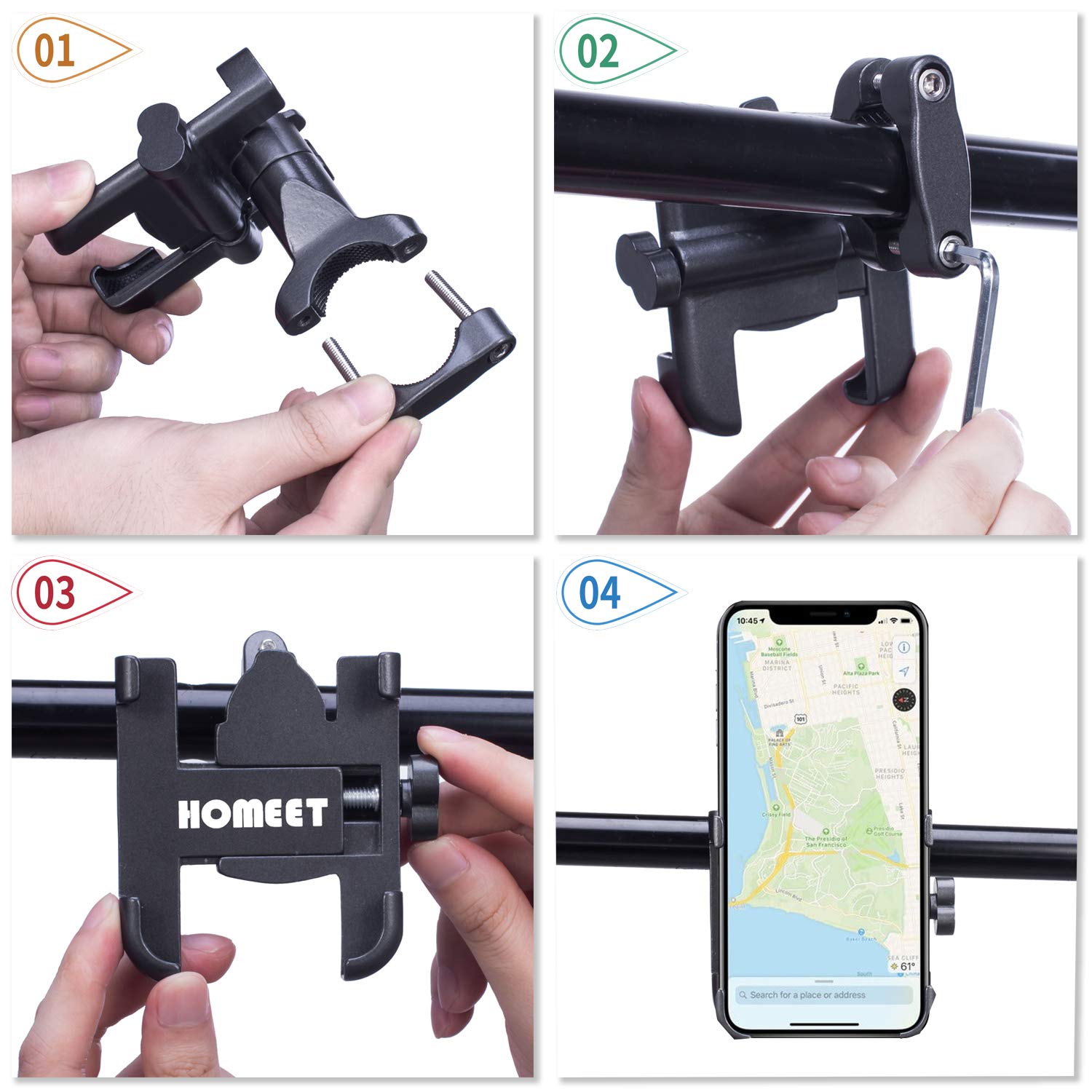 Homeet Fahrrad Handyhalterung Universal Fahrrad Lenker Handy Halterung für 4-6,8 Zoll Smartphone und GPS Geräten mit 360° Drehbar