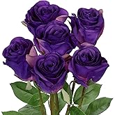 Briful Purple Artificial Roses – 6PCS 18.9" Silk Rose Flowers with Long Stems Realistic Faux Rose Bouquet for DIY Wedding Arrangements Table Vase Centerpieces Home Event Decor