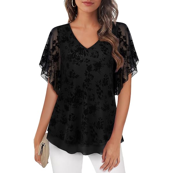 Anyally Women's Plus Size Summer Chiffon Tunic Top - Petal Sleeve Blouse For Leggings - View #4