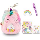 VOTUM Unicorn Keychain Charm for Backpacks, Purses, Handbags, Car Keys with Stationery Set - Includes Mini Notebook, Gel Pen, Eraser, Stickers - Portable &amp; Fun Gift for Tweens Ages 8+