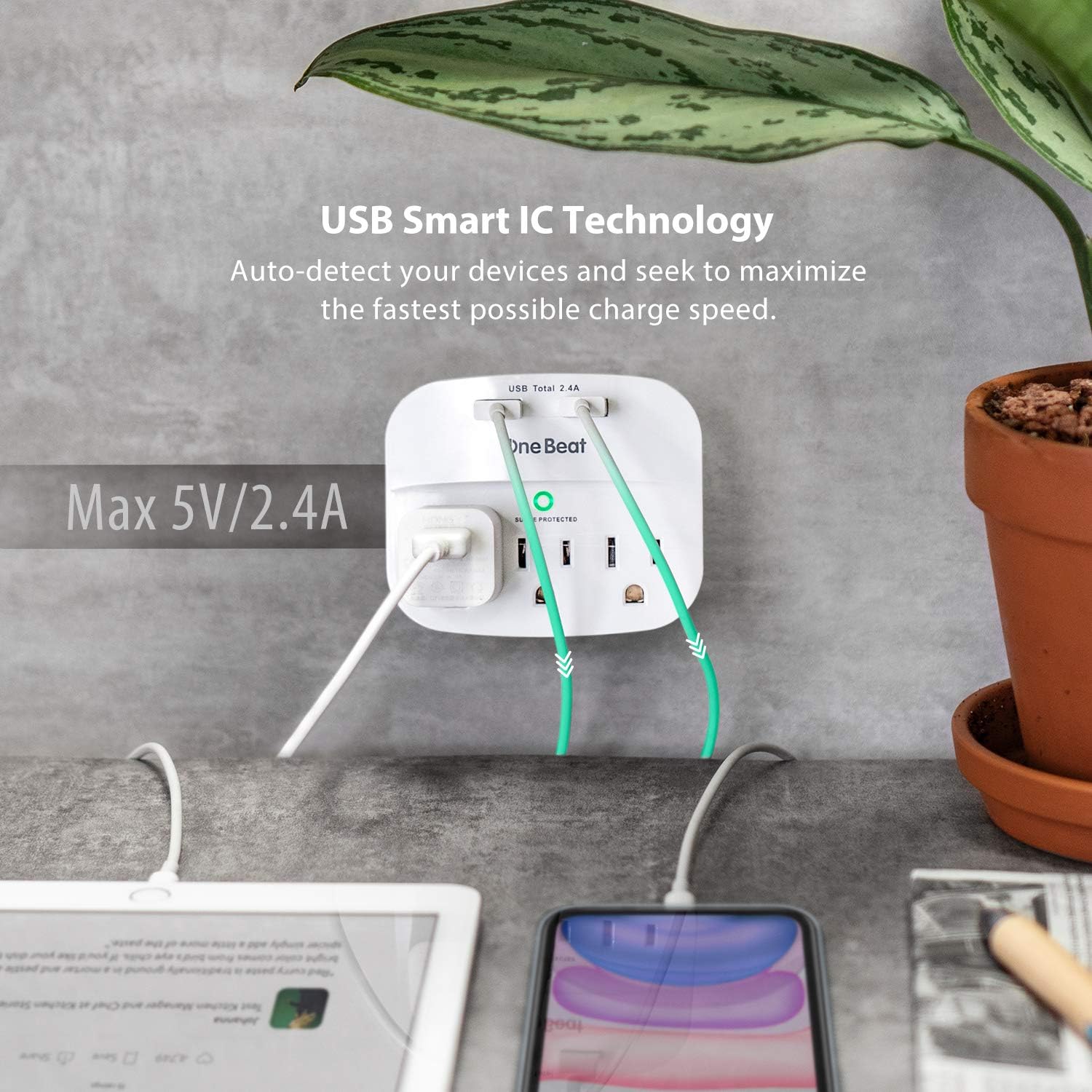 3-Outlet Surge Protector, Multi Plug Outlet Extender Power Strip with 2 USB Wall Charger(Smart 2.4A), 490 Joules, ETL UL Listed, Outlet Adapter for Home, School, Office: Electronics