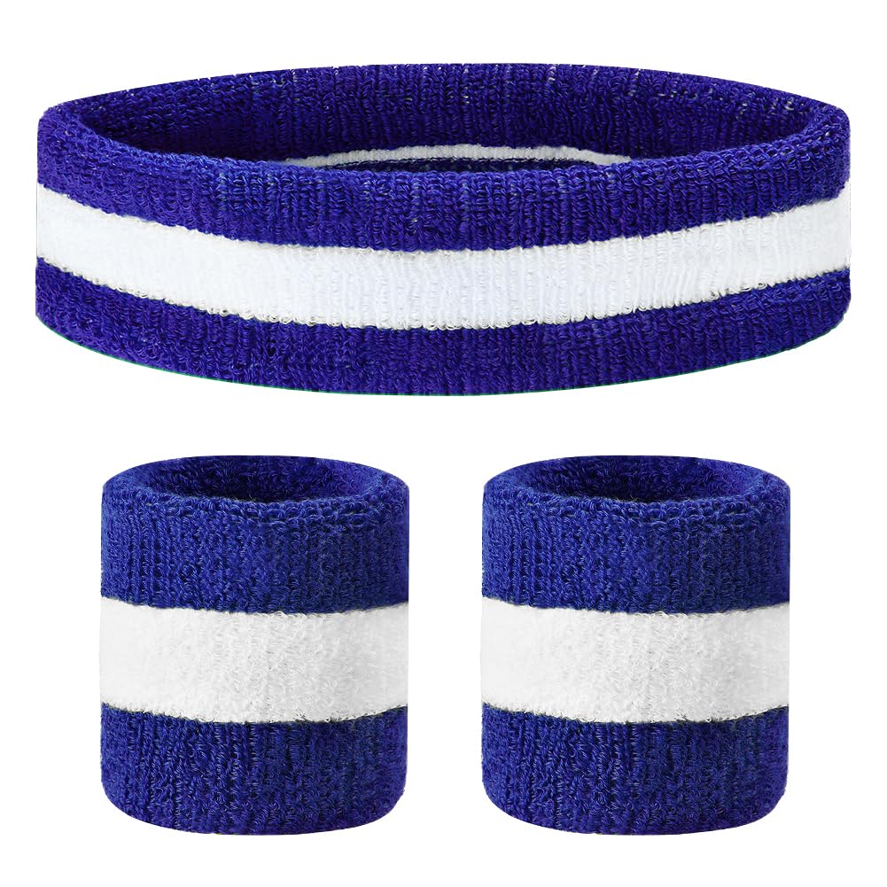 Flintronic Set of 3 Sweatbands, Soft Cotton Fitness Headband and Wristbands, Absorbs Quickly, Ideal for Football, Unisex