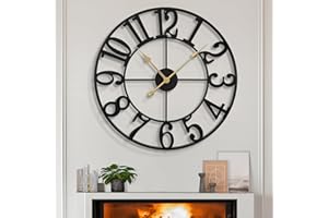 LEIKE Large Wall Clocks,Silent,Non Ticking,Battery Operated Big Retro Round Modern Metal Wall Clock for Living Room, Bedroom,