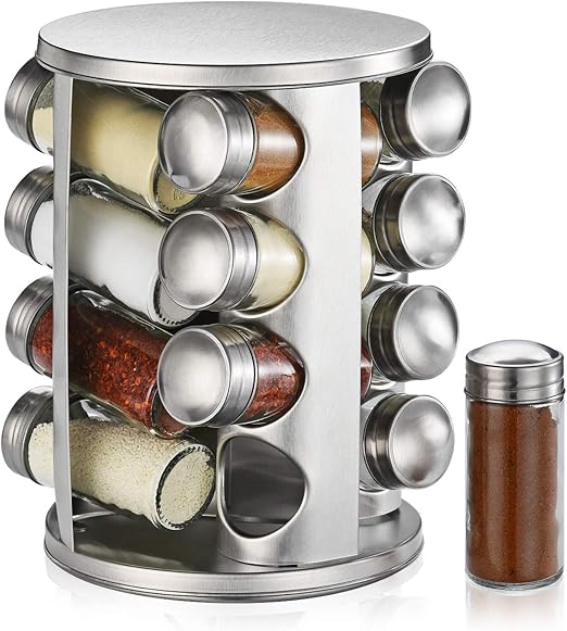 DEFWAY Revolving Spice Racks Organiser Stainless Steel Free Standing