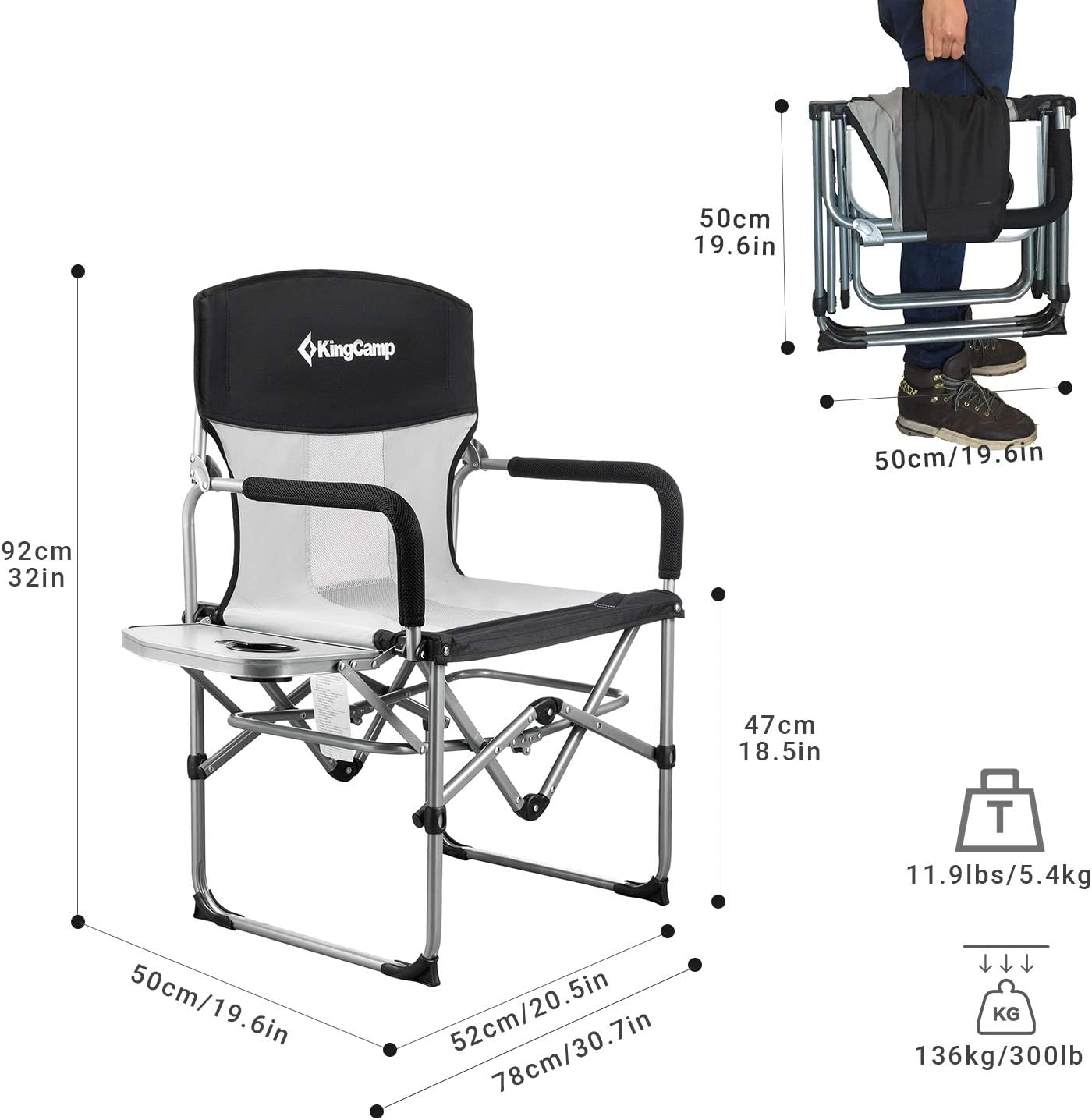 kingcamp heavy duty compact camping folding mesh chair with side table and handle
