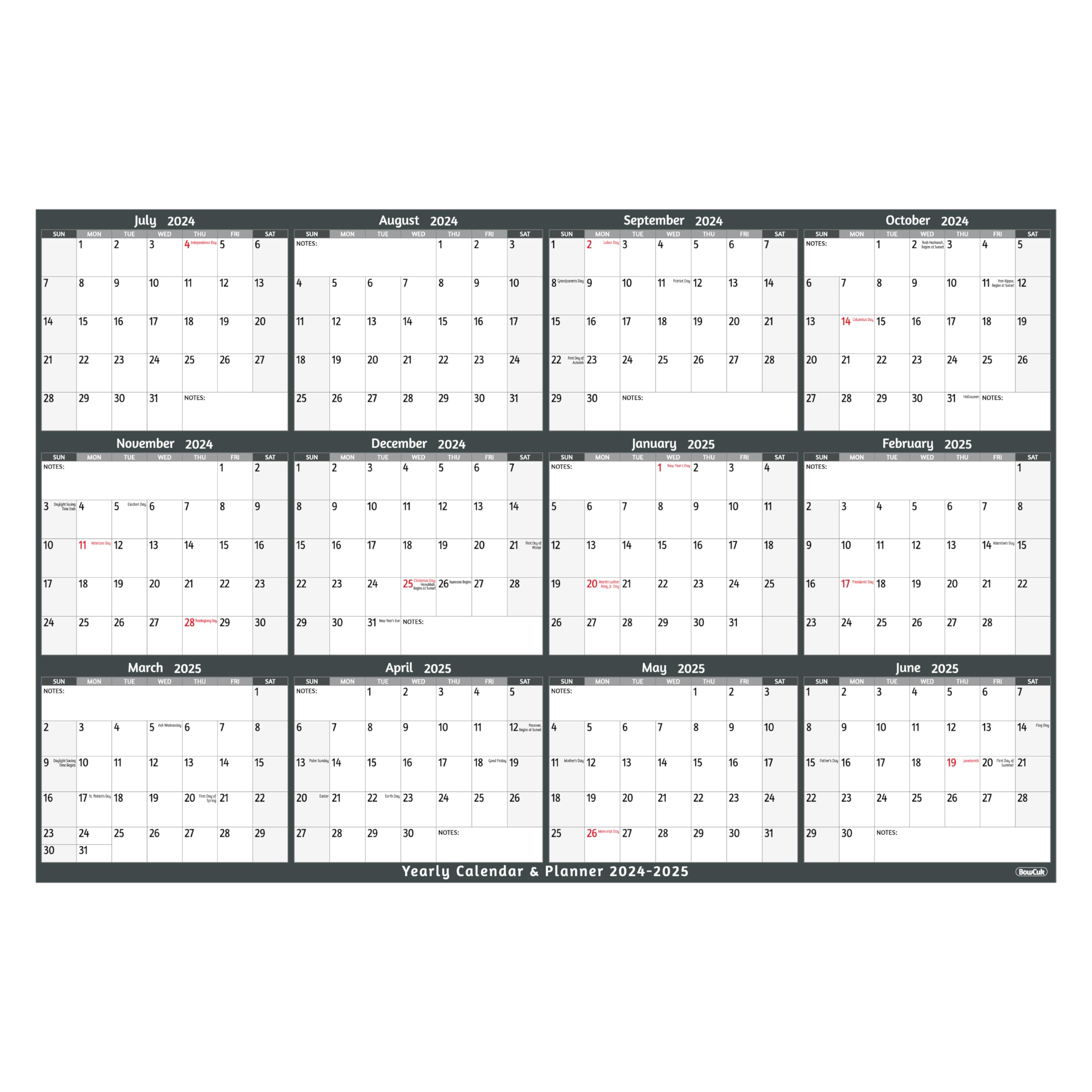 Photo 1 of 2024-2025 Yearly Wall Calendar - Large Yearly Calendar 2024-2025, Jul 2024 - Jun 2025, 38.2" x 25.2" (Open), Large Wall Calendar 2024-2025, Full Year Paper Calendar with Notes, Thicker Paper, Stickers