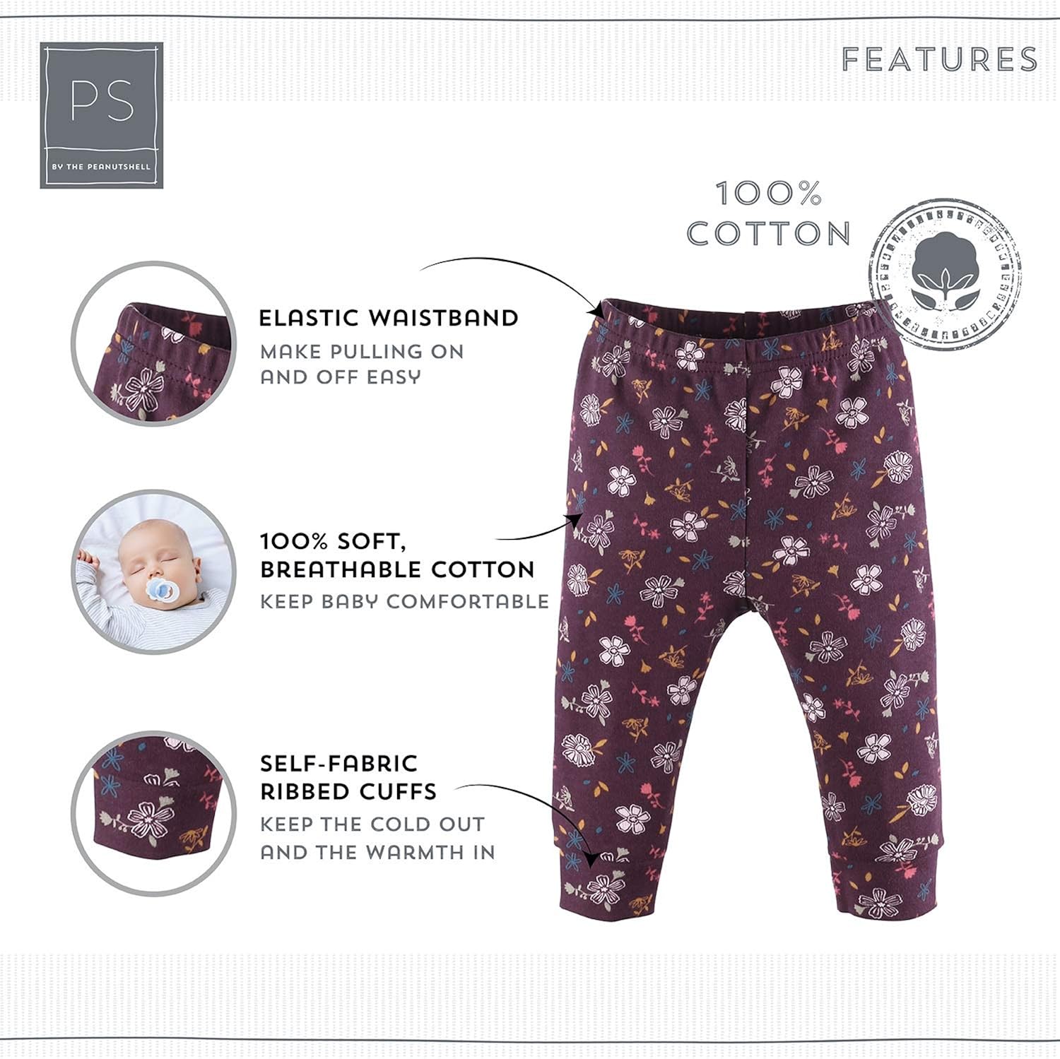 The Peanutshell Floral and Animal Print Baby Pants Set for Baby Girls | 5 Pack | Newborn to 24 Month Sizes: Clothing