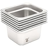 BIEAMA 6 Pack Hotel Pans, 1/6 Size 4" Deep, NSF, Commercial Stainless Steel Pan, Steam Table Pan, Catering Food Pans