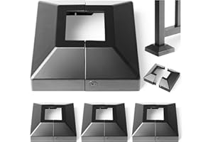 Hulave Split Post Base Cover, Fits 1.5"x1.5" Post/4"x4" Base, for Indoor/Outdoor Iron Railing, Fence, Stair Post Base Decorative Skirt Covers (4Pack-Black)