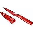 Kuhn Rikon Straight Paring Knife with Safety Sheath, 4 inch/10.16 cm Blade, Red