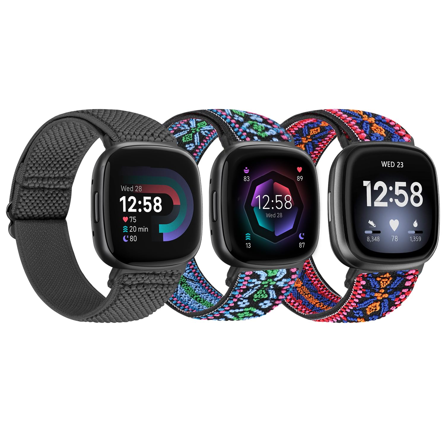 TumpCez Elastic Nylon Strap Compatible with Fitbit Versa 4/Fitbit Sense 2/Fitbit Versa 3/Fitbit Sense, Soft Adjustable Stretchy Wristbands Sport Replacement Straps for Women Men