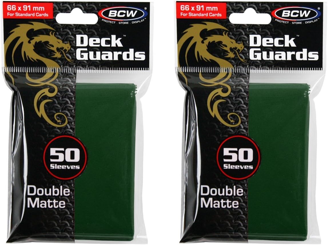 BCW 100ct Deck Guard GREEN MATTE Finish for Stardard Size Collectable Cards - Deck Protector Sleeves [2-Pack Bundle]