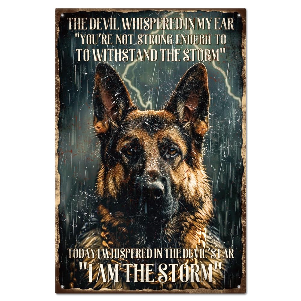 GLOBLELAND German Shepherd Tin Sign Black Dog Metal Tin Sign Vintage Metal Tin Sign 12×8inch I Am The Storm Funny Wall Decor Tin Signs for Home Bar Shop Coffee Decoration
