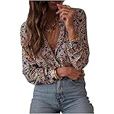 SHENHE Women's Button Down Shirt Long Sleeve Printed Dressy Casual Elegant Fall Blouse Top