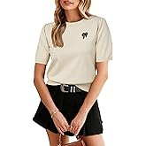 Arach&Cloz Women's Puff Short Sleeve Shirts 2025 Summer Crew Neck Sequin Cute Crop Tops Trendy Casual Pullover