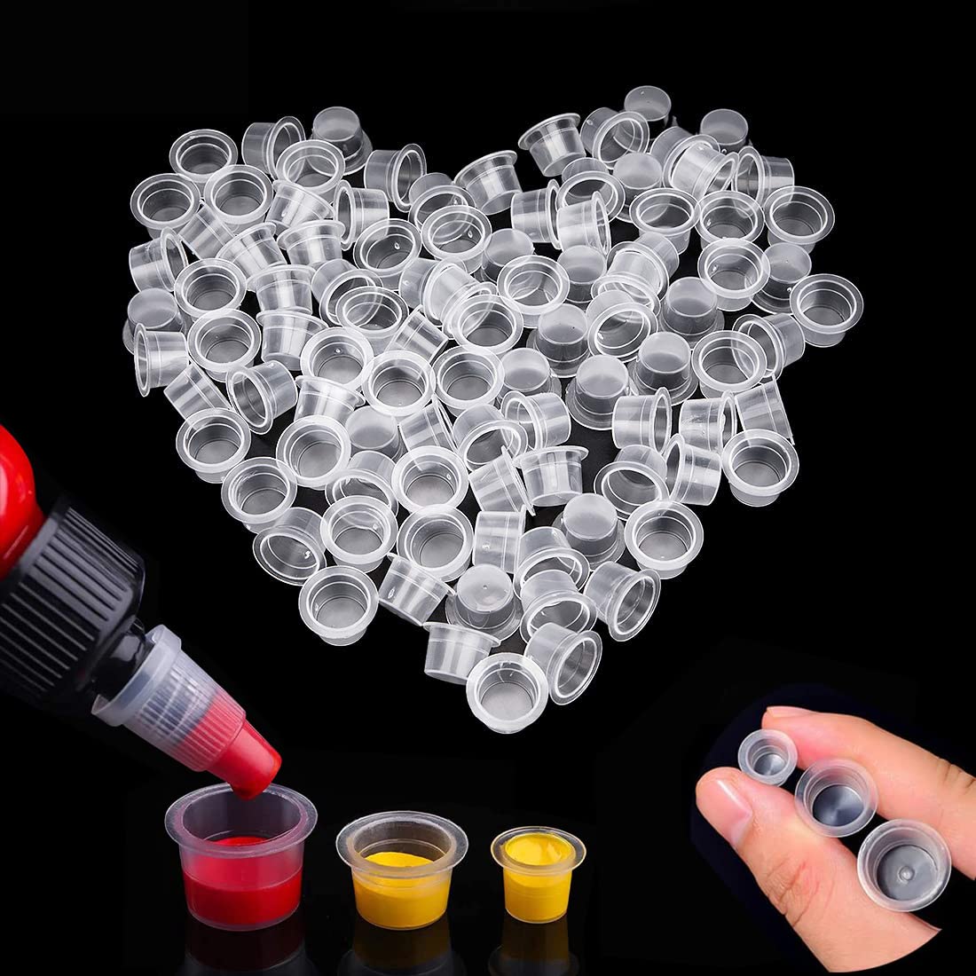 Rifrpha 300 PCS Transparent Tattoo Ink Cups Disposable Ink Pigment Cups for Tattoo or Perment Makeup (Three different sizes: S, M, L)