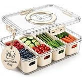 [Hand Wash Only] Salad Bar Containers for Fridge, Veggie Containers for Refrigerator, Salad Prep Containers for Fridge, Veggie Tray with Lid, Storage &amp; Organizer for Fruit, Berry, Produce Keeper