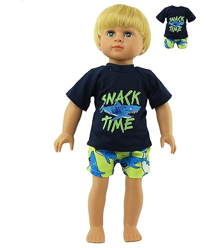 Boy's Surfing Octopus Rash Guard & Swim Trunks Set For 18-Inch Dolls - American Fashion World Doll Clothes