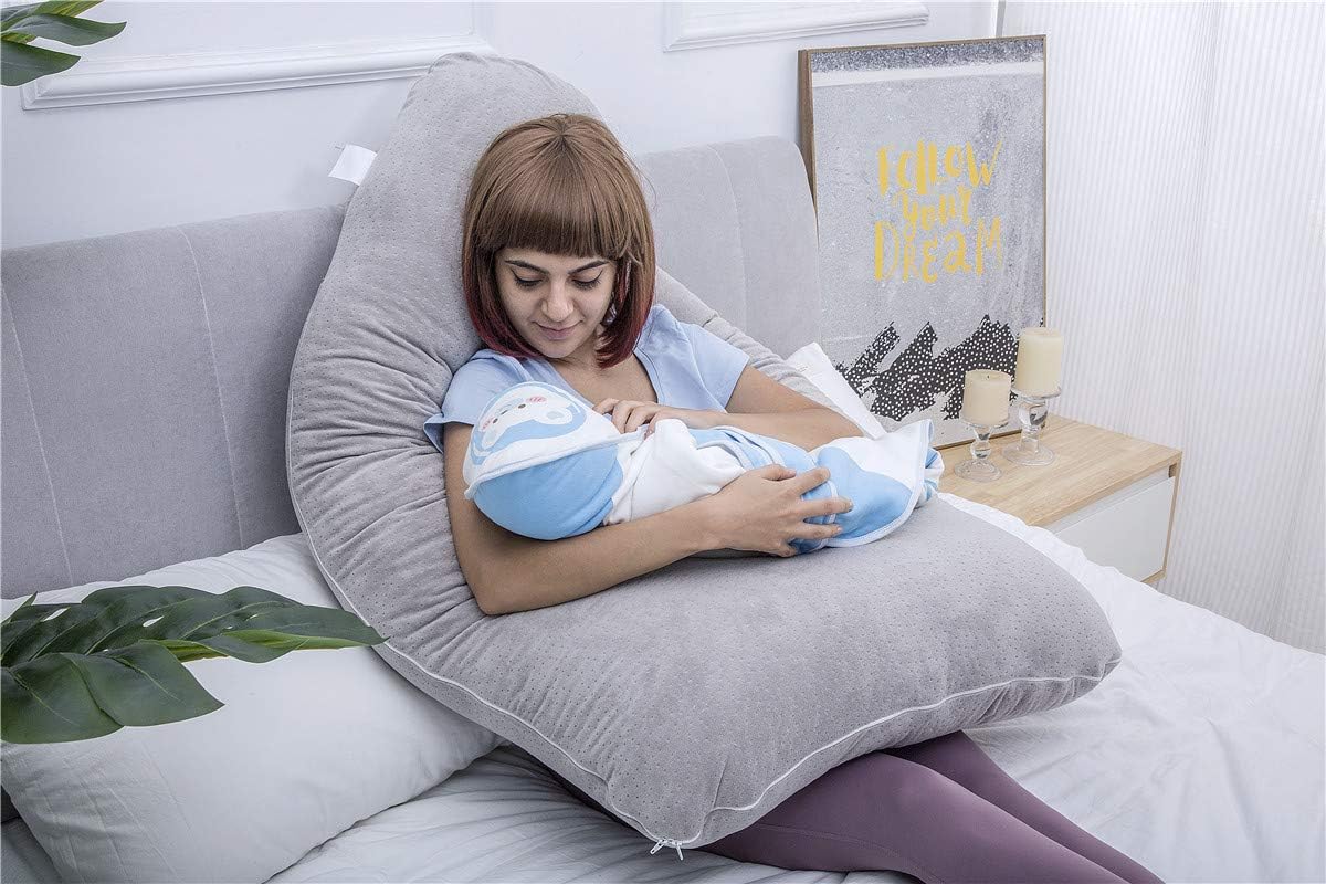 MOON PINE Pregnancy Pillow, U Shaped Full Body Pillow for Maternity Support, Sleeping Pillow with Velour Cover for Pregnant Women (Gray): Home & Kitchen