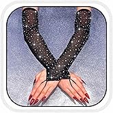 CASDRE Sparkly Rhinestone Long Mesh Gloves Fingerless Elbow Length Arm Sleeves Prom Costume Glove for Women
