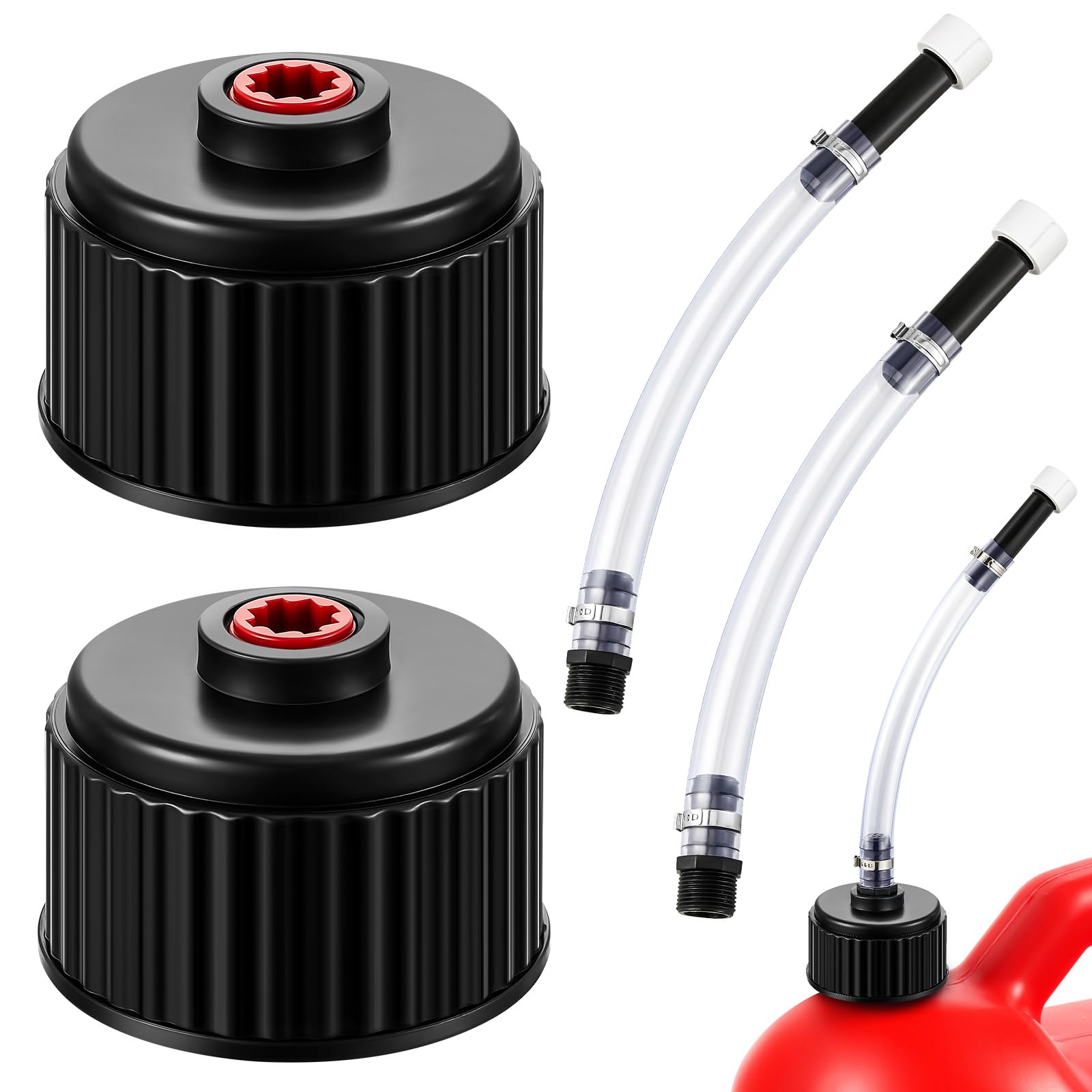 Photo 1 of Fabbay 4 Pieces Racing Fuel Jug Cap Racing Fuels Filler Hose 5 Gallon Gas Can Cap with Hose Kits for Gasoline 5 Gallon Container Tank Gas Jug Replacement(Classic Style)