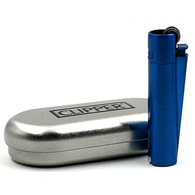 CLIPPER Metal Lighter, Icy-Blue Chrome, With Silver Case
