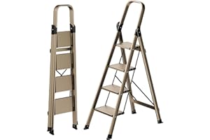 ASPERLAD 4 Step Ladder High-end Aluminum Folding Step Stool with Wide Anti-Slip Pedal, Lightweight Aluminum Four Step Ladder for Home Closet Office Foldable Step Ladders for Adults