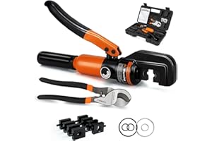 Sanuke Hydraulic Crimping Tool and Cable Cutter, 12 AWG to 2/0 AWG, 10 Tons Electrical Terminal Cable Crimper Tool Kit with 9