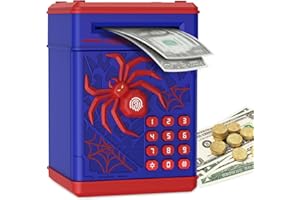 Pupidiu Spider Fingerprint Piggy Bank, ATM Piggy Bank for Kids Boys Girls, Kids Money Saving Box Money Safe (Blue)