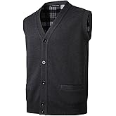 Men's Knitted Sweater Vest Fleece Lined Sleeveless Cardigan V Neck Button Down Knitwear with Pockets for Winter