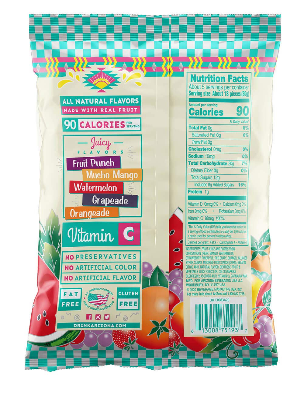 Arizona Real Fruit Gummy Snacks Fruit Chews Bolsas De 5 Onzas Paquete De 12 Amazon Com Grocery Gourmet Food