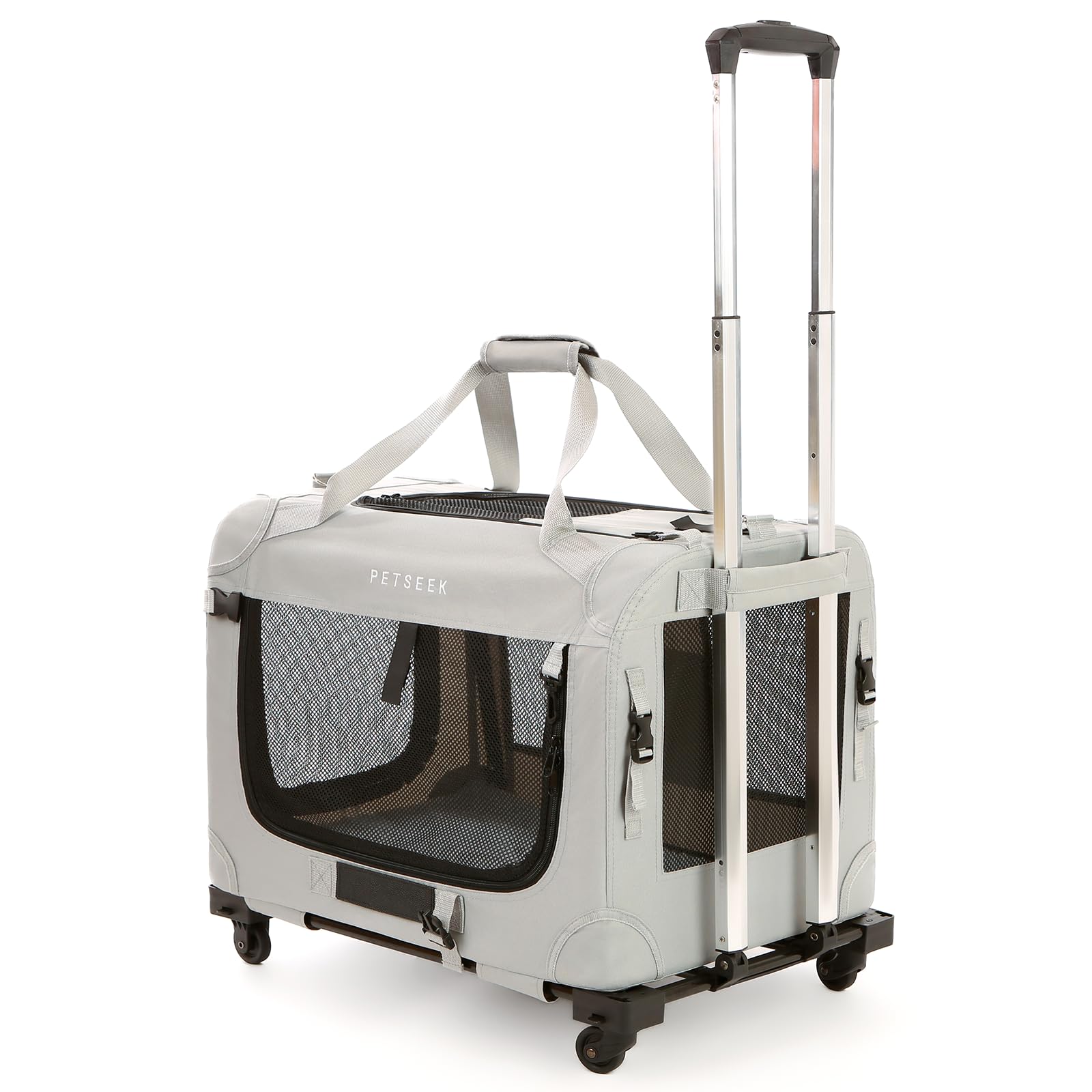 Transportín Para Gatos Con Ruedas - Plegable, Grande (42x61x38 Cm), 2 Compartimentos, Malla Transpirable, Para 2 Gatos