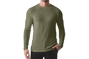 JMIERR Mens Casual Long Sleeve Lightweight T-Shirt Slim Fit Knit Crew Neck Stretch Ribbed Undershirts for Men
