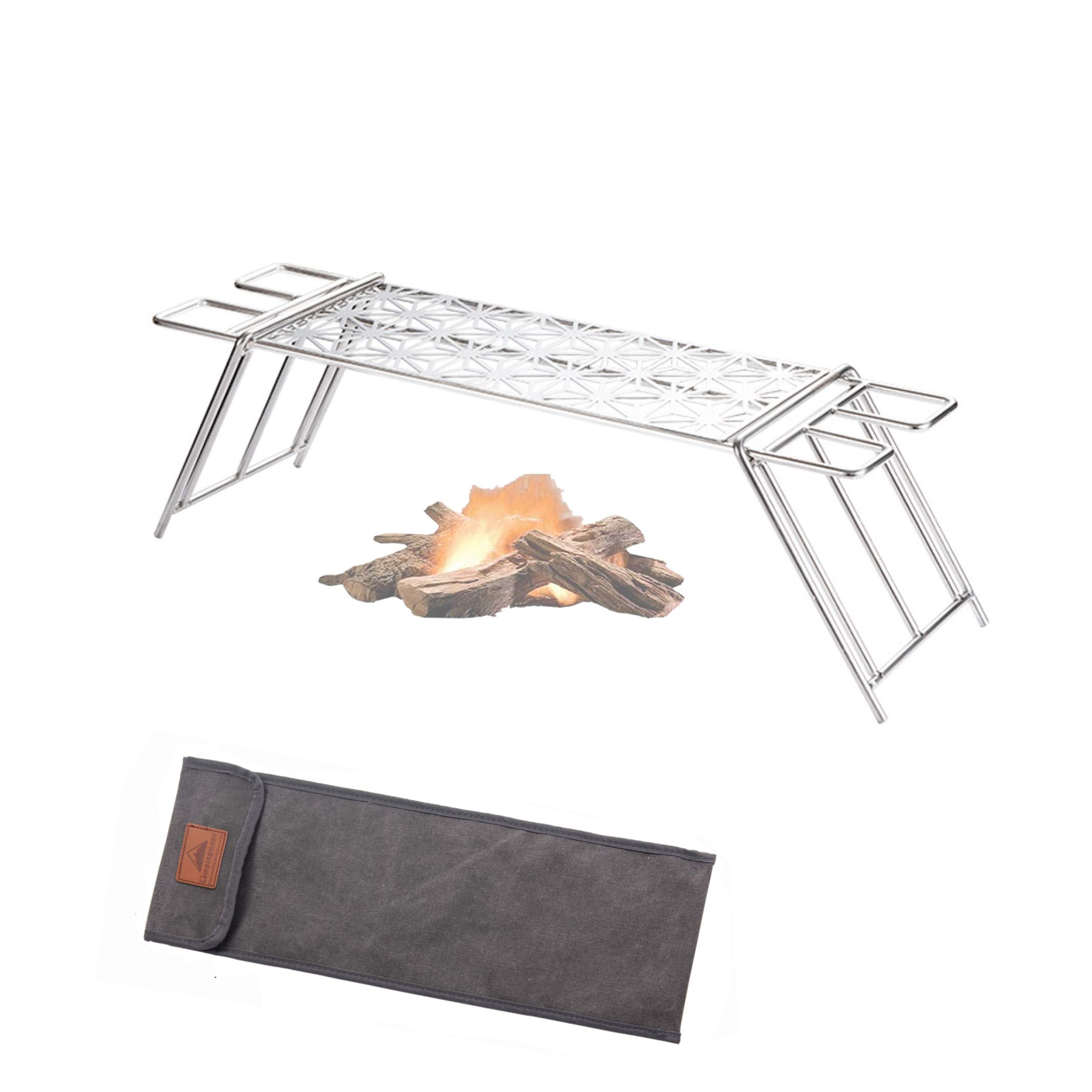 CAMPINGMOON 304 Stainless Steel Cooking Grates for Camping Stove Grill Campfire Open Fire with Carry Bag MTG-C (with Removable Short Legs and Carrying Bag MTG-TSC)