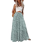 Lepunuo Womens Casual Boho High Waisted Flowy Maxi Skirts Tiered Floral Long Skirts with Pockets for Summer Beach Vacation