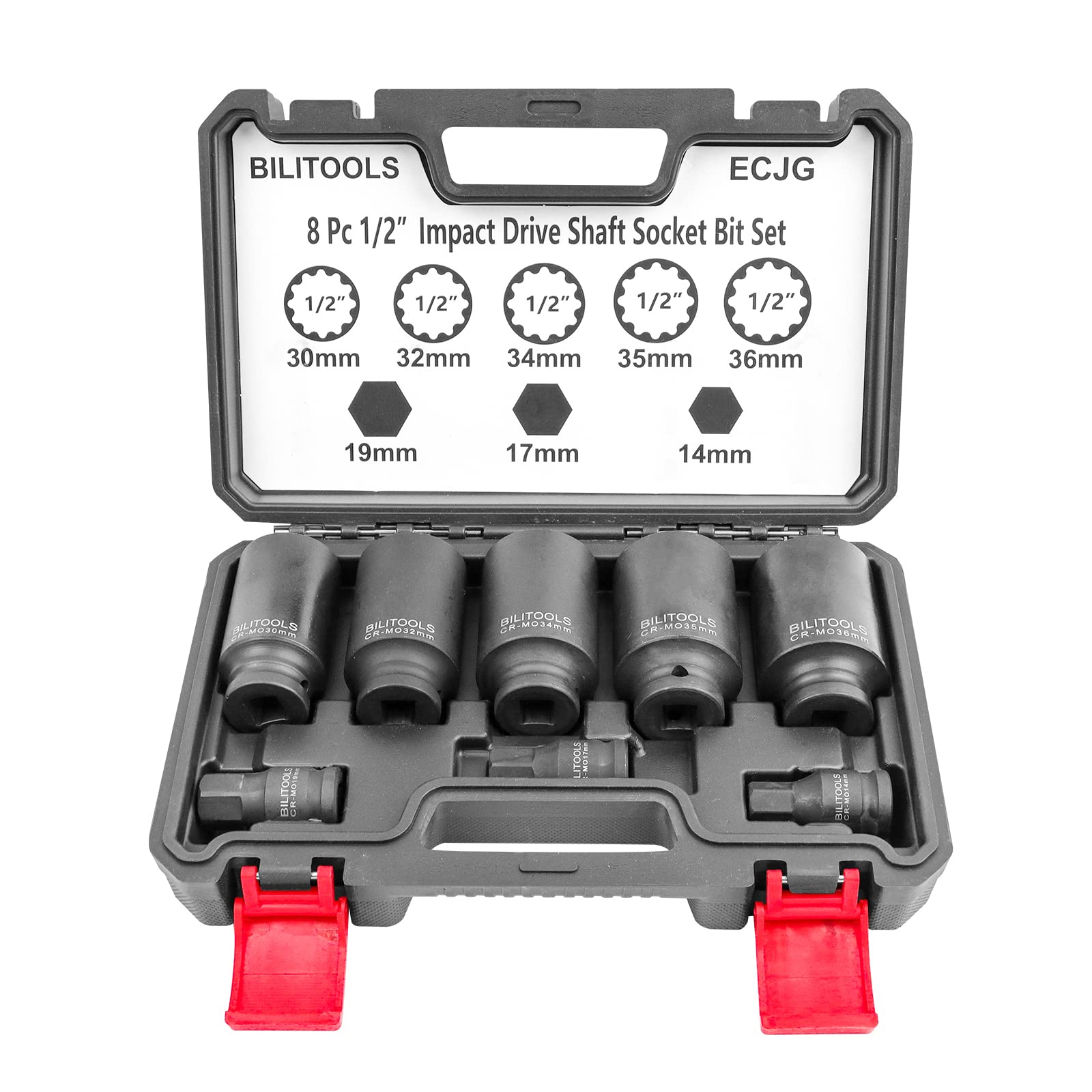 Photo 1 of BILITOOLS 12 Point Axle Nut Socket Set, 1/2" Drive Spindle Axle Nut Impact Deep Socket Set 14mm 17mm 19mm 30mm 32mm 34mm 35mm 36mm