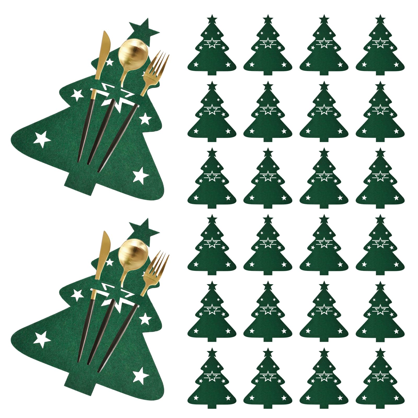 MOROBOR Christmas Cutlery Holder, 24pcs Christmas Silverware Holder Green Christmas Cutlery Bag Xmas Utensil Holder Cutlery Wraps Bag Christmas Party Dinner Table Supplies