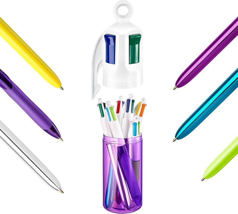 4 Couleurs - Stylo-Billes Rétractables - Pointe Moyenne (1 mm) – Coloris Assortis, Pot de 6 stylos