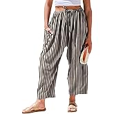 TARSE Womens Linen Wide Leg Pants Casual Loose Drawstring Summer 2025 Beach Travel Vacation Palazzo Harem Pants with Pockets