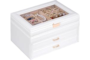 Souroyea 3 Layer Jewelry Box, Jewelry Boxes & Organizers, Jewelry Holder Organizer With Glass Lid, Jewelry Organizer for Big and Small Jewelry, Earring Organizer, 2 Drawers Jewelry Boxes for Women