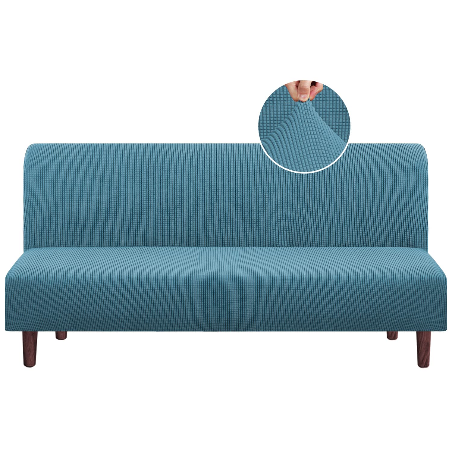 Photo 1 of Stretch Armless Futon Cover Futon Slipcover Full Queen Size Futon Couch Cover Futon Sofa Cover Futon Bed Cover Furniture Protector with Elastic Bottom, Checked Pattern Jacquard (Futon, Storm Blue)