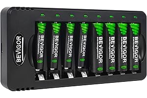 BEVIGOR Rechargeable AA and AAA Batteries with 8 Bay Smart Charger, 4 Pack AA 2800mAh & 4 Pack AAA 1100mAh Low self Discharge NiMH Battery